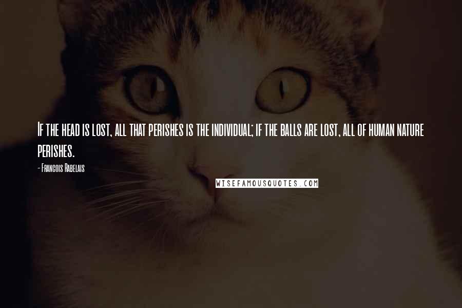 Francois Rabelais Quotes: If the head is lost, all that perishes is the individual; if the balls are lost, all of human nature perishes.