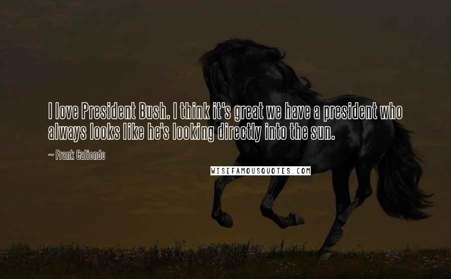 Frank Caliendo Quotes: I love President Bush. I think it's great we have a president who always looks like he's looking directly into the sun.
