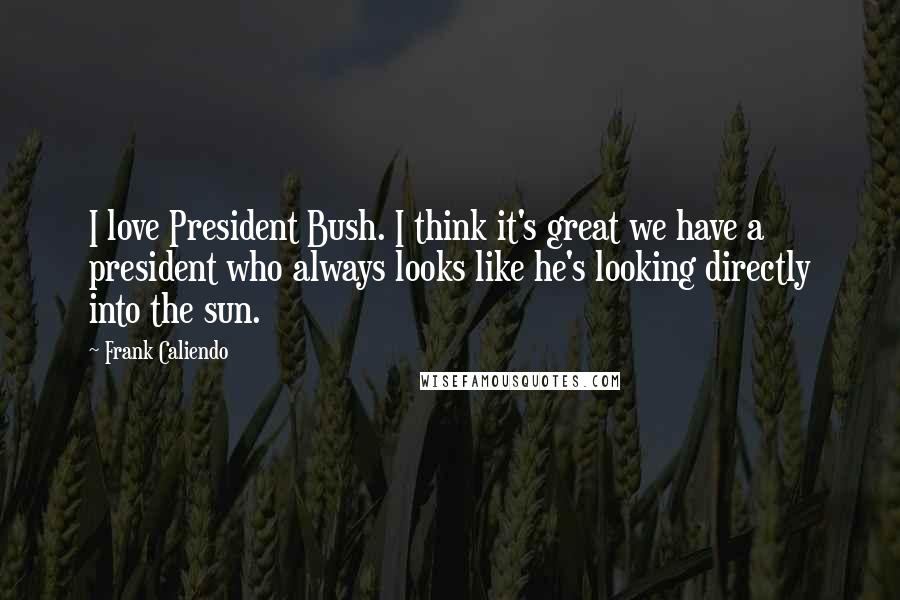 Frank Caliendo Quotes: I love President Bush. I think it's great we have a president who always looks like he's looking directly into the sun.