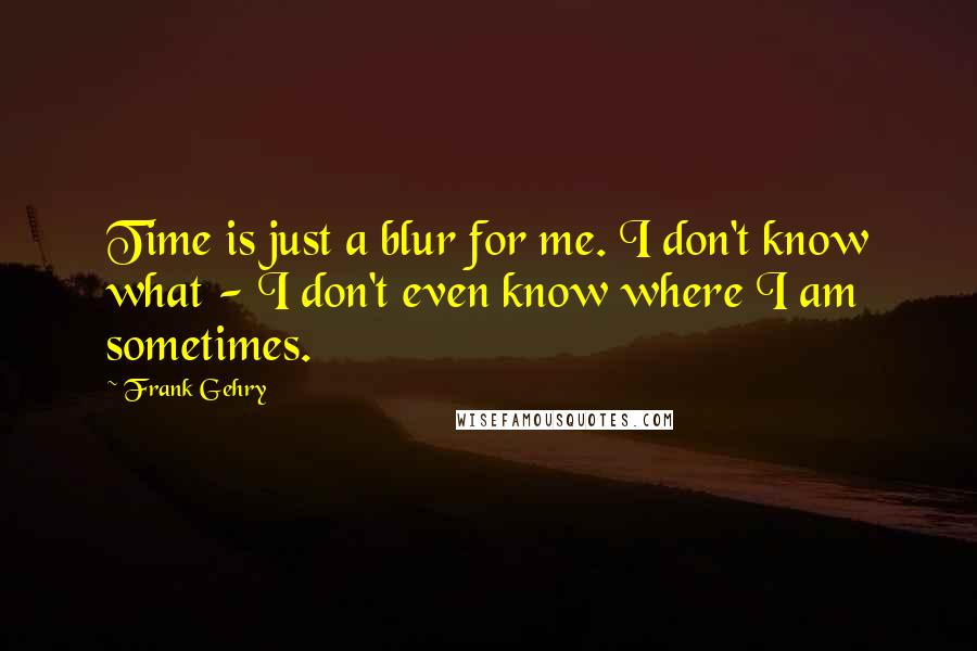 Frank Gehry Quotes: Time is just a blur for me. I don't know what - I don't even know where I am sometimes.