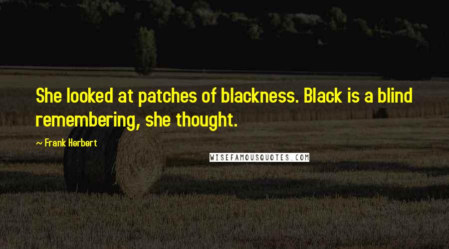 Frank Herbert Quotes: She looked at patches of blackness. Black is a blind remembering, she thought.