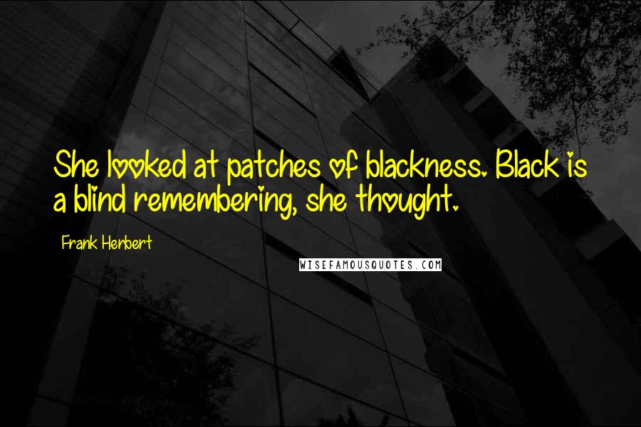 Frank Herbert Quotes: She looked at patches of blackness. Black is a blind remembering, she thought.