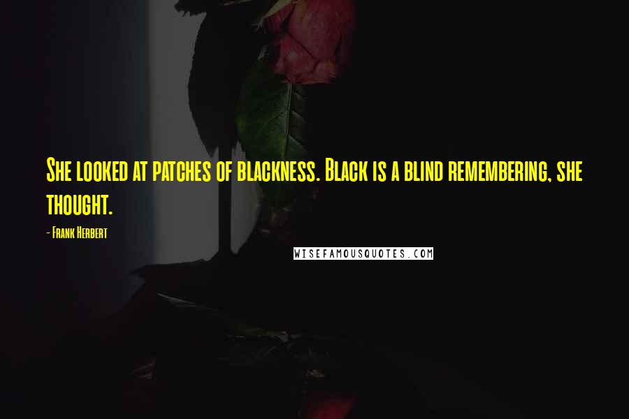 Frank Herbert Quotes: She looked at patches of blackness. Black is a blind remembering, she thought.
