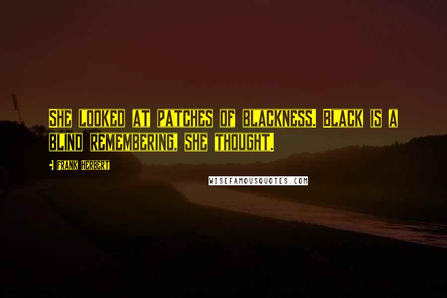 Frank Herbert Quotes: She looked at patches of blackness. Black is a blind remembering, she thought.