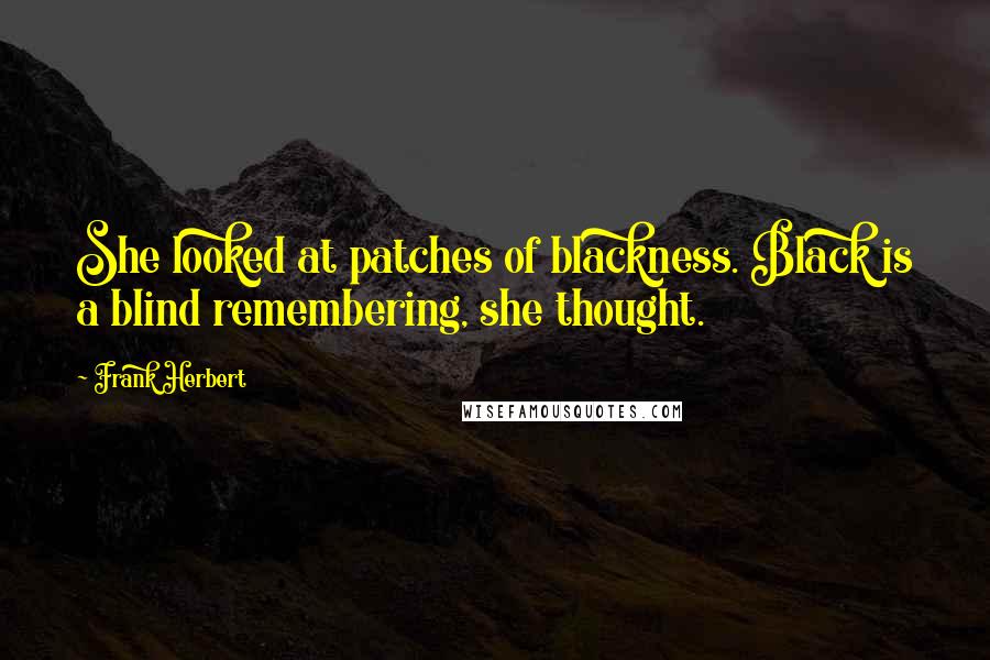 Frank Herbert Quotes: She looked at patches of blackness. Black is a blind remembering, she thought.