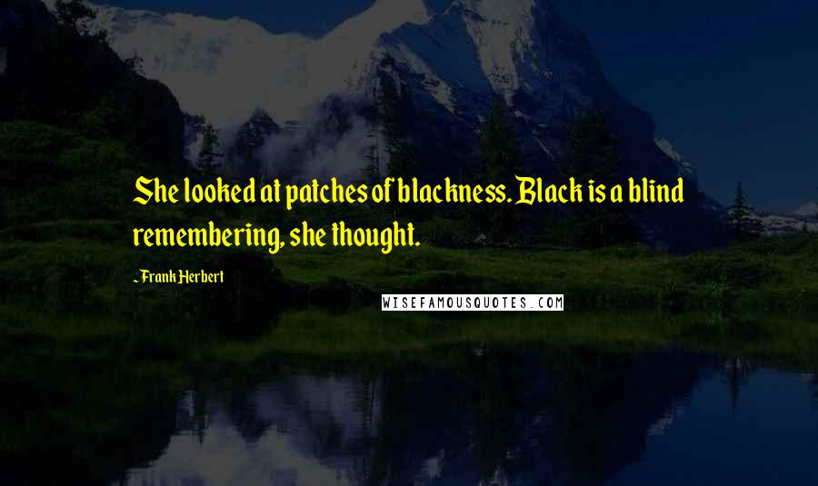 Frank Herbert Quotes: She looked at patches of blackness. Black is a blind remembering, she thought.