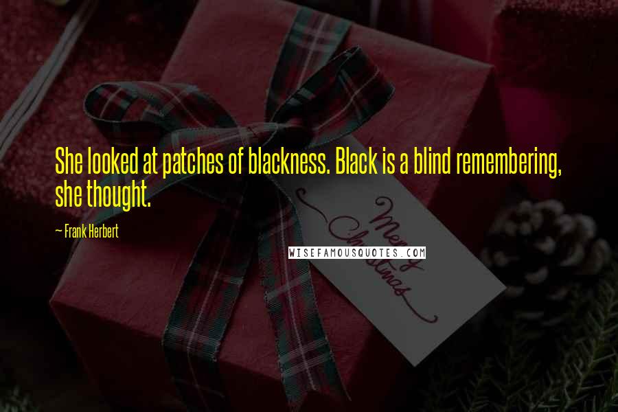 Frank Herbert Quotes: She looked at patches of blackness. Black is a blind remembering, she thought.