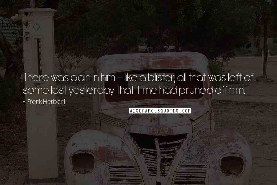 Frank Herbert Quotes: There was pain in him - like a blister, all that was left of some lost yesterday that Time had pruned off him.