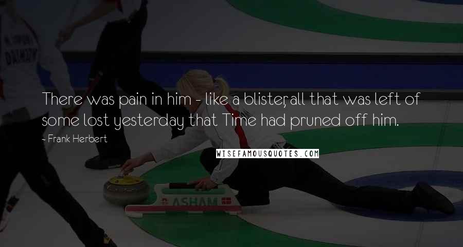 Frank Herbert Quotes: There was pain in him - like a blister, all that was left of some lost yesterday that Time had pruned off him.