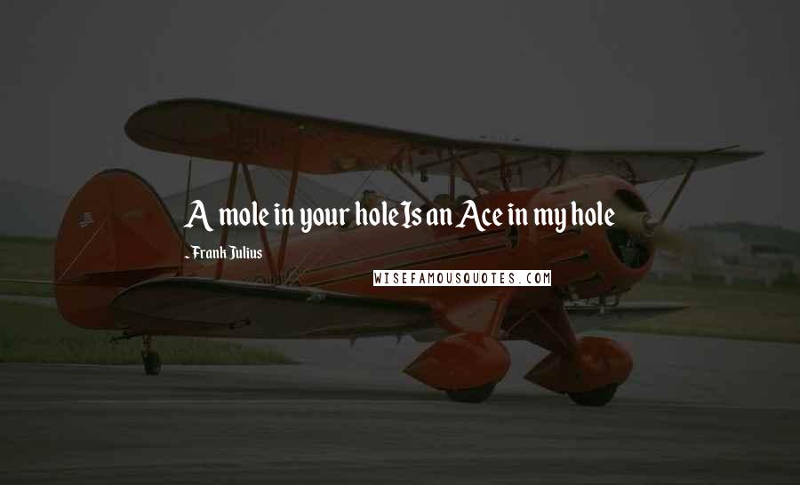 Frank Julius Quotes: A mole in your holeIs an Ace in my hole
