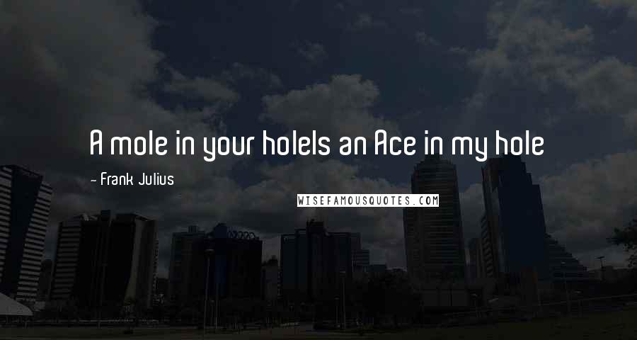 Frank Julius Quotes: A mole in your holeIs an Ace in my hole