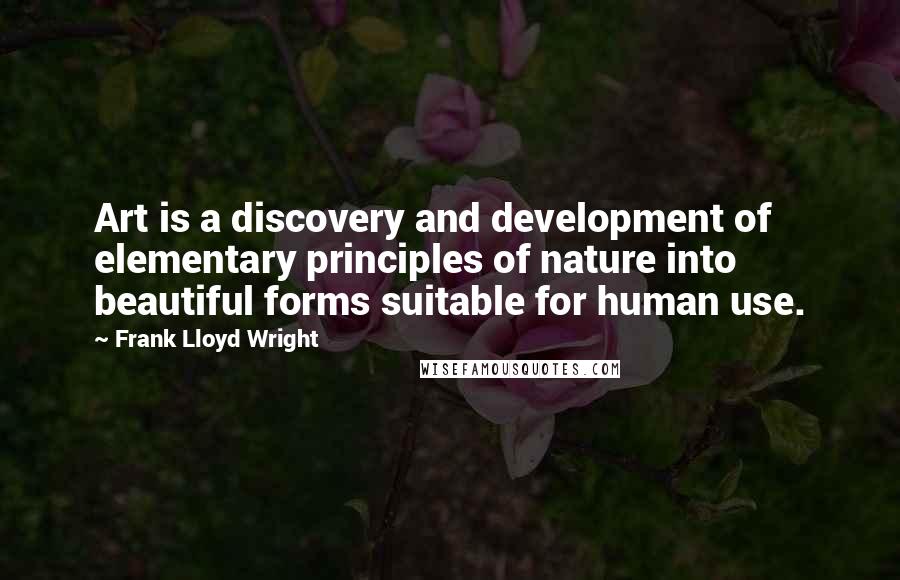 Frank Lloyd Wright Quotes: Art is a discovery and development of elementary principles of nature into beautiful forms suitable for human use.