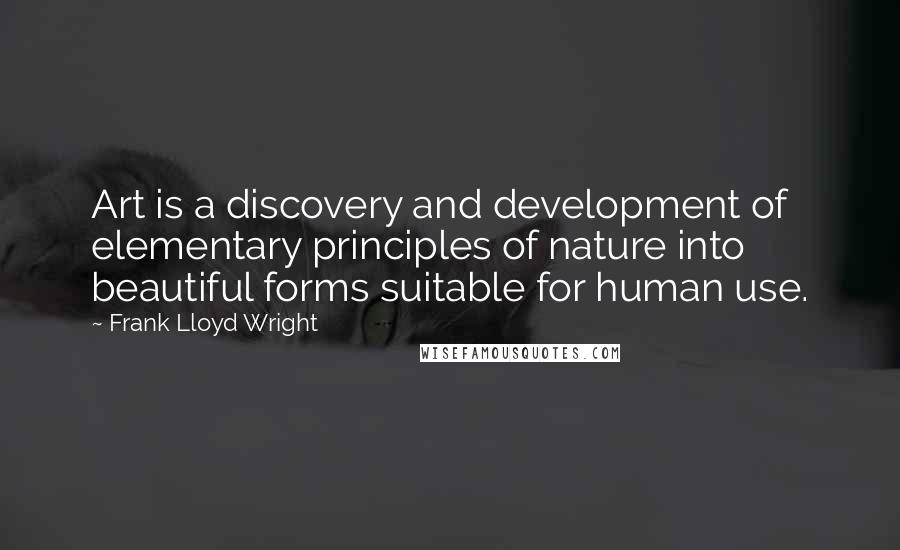 Frank Lloyd Wright Quotes: Art is a discovery and development of elementary principles of nature into beautiful forms suitable for human use.