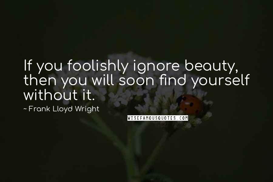 Frank Lloyd Wright Quotes: If you foolishly ignore beauty, then you will soon find yourself without it.