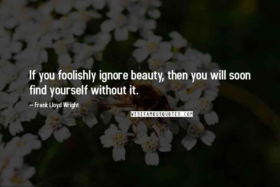 Frank Lloyd Wright Quotes: If you foolishly ignore beauty, then you will soon find yourself without it.