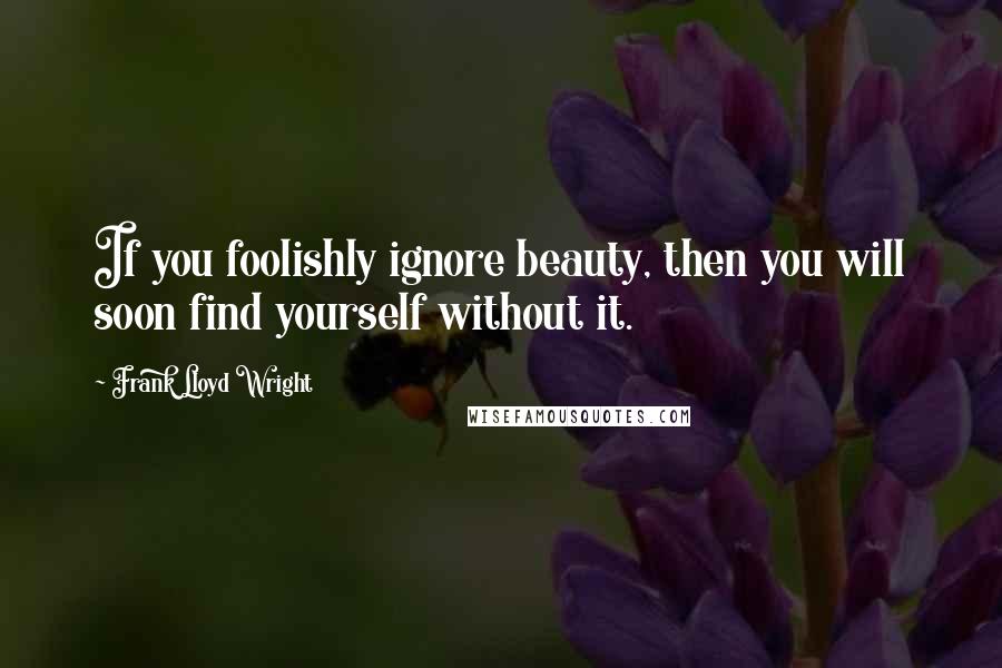 Frank Lloyd Wright Quotes: If you foolishly ignore beauty, then you will soon find yourself without it.