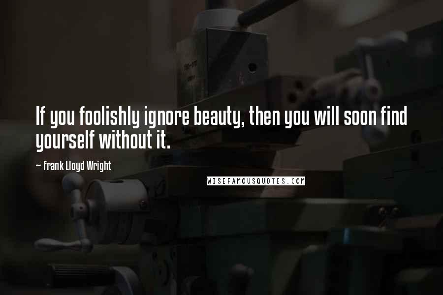 Frank Lloyd Wright Quotes: If you foolishly ignore beauty, then you will soon find yourself without it.