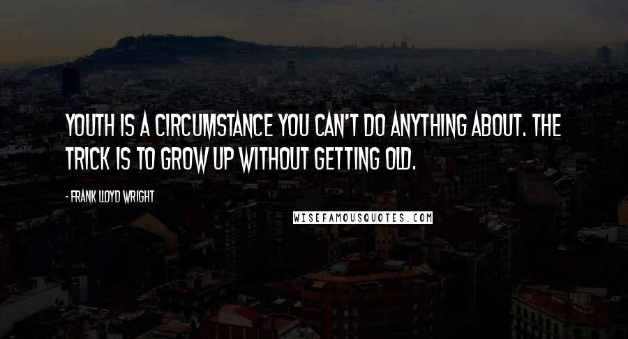 Frank Lloyd Wright Quotes: Youth is a circumstance you can't do anything about. The trick is to grow up without getting old.