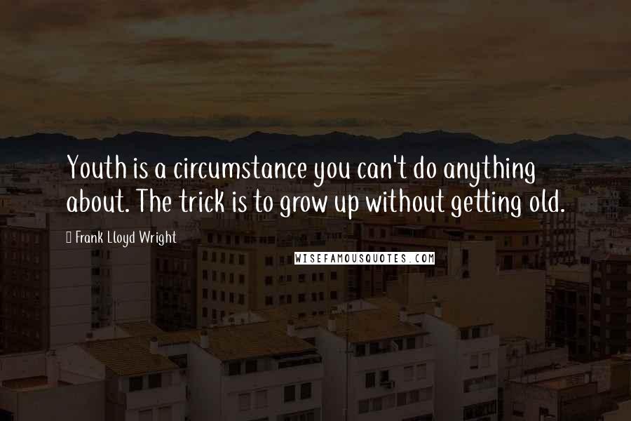Frank Lloyd Wright Quotes: Youth is a circumstance you can't do anything about. The trick is to grow up without getting old.