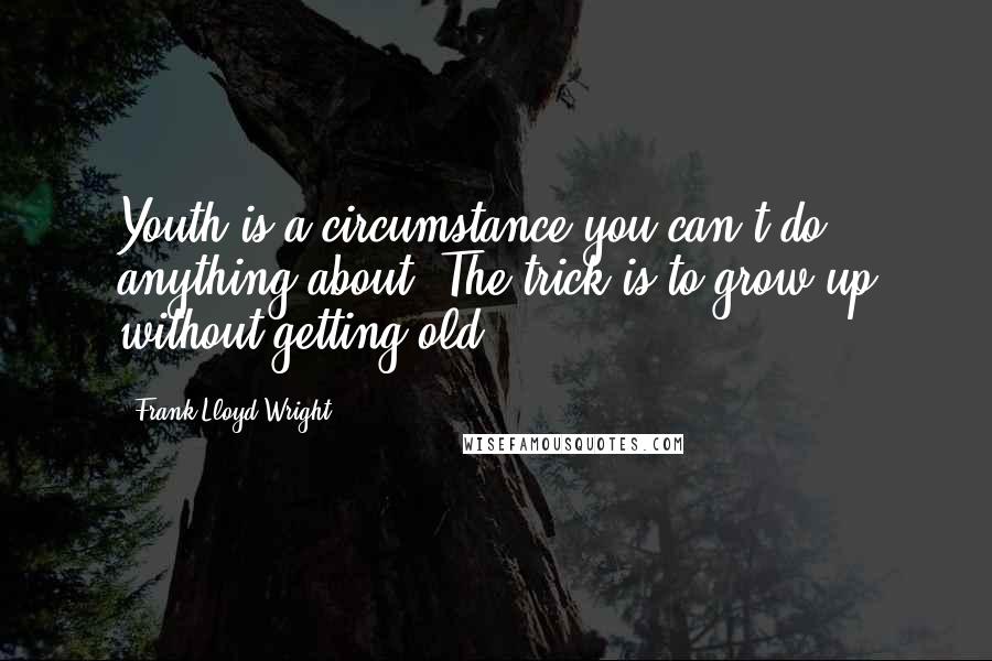 Frank Lloyd Wright Quotes: Youth is a circumstance you can't do anything about. The trick is to grow up without getting old.