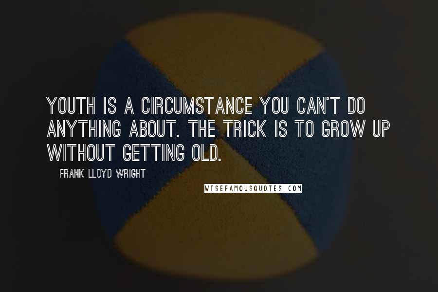 Frank Lloyd Wright Quotes: Youth is a circumstance you can't do anything about. The trick is to grow up without getting old.