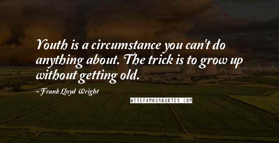 Frank Lloyd Wright Quotes: Youth is a circumstance you can't do anything about. The trick is to grow up without getting old.