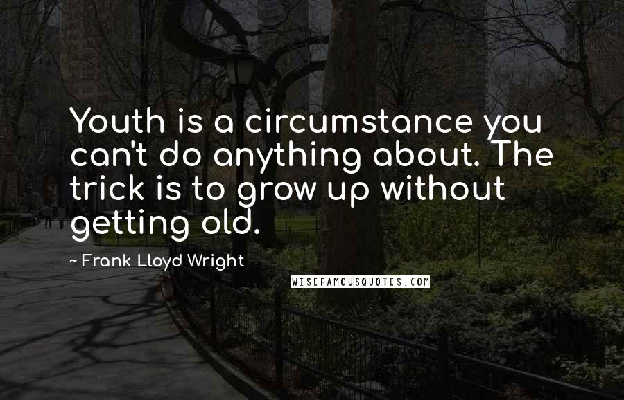 Frank Lloyd Wright Quotes: Youth is a circumstance you can't do anything about. The trick is to grow up without getting old.