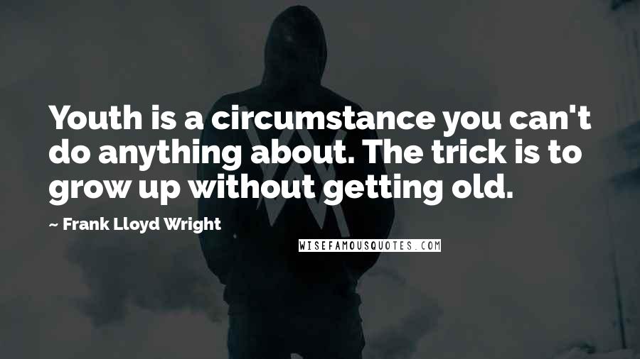 Frank Lloyd Wright Quotes: Youth is a circumstance you can't do anything about. The trick is to grow up without getting old.