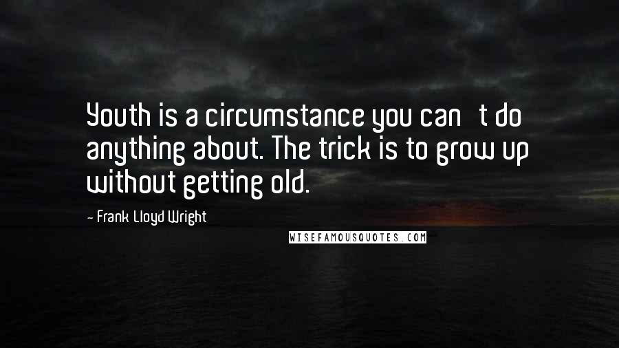 Frank Lloyd Wright Quotes: Youth is a circumstance you can't do anything about. The trick is to grow up without getting old.