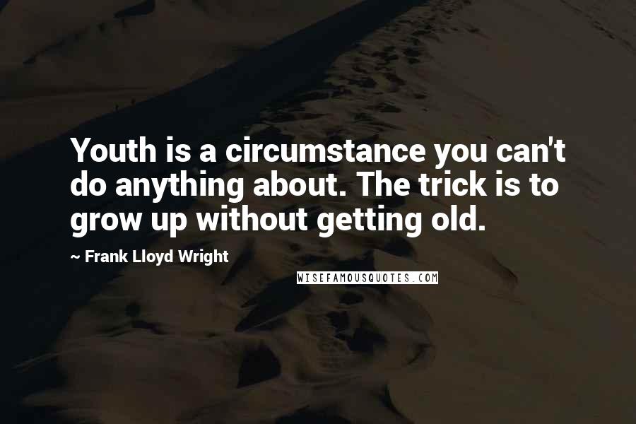 Frank Lloyd Wright Quotes: Youth is a circumstance you can't do anything about. The trick is to grow up without getting old.