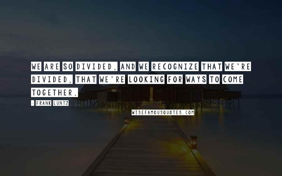 Frank Luntz Quotes: We are so divided, and we recognize that we're divided, that we're looking for ways to come together.