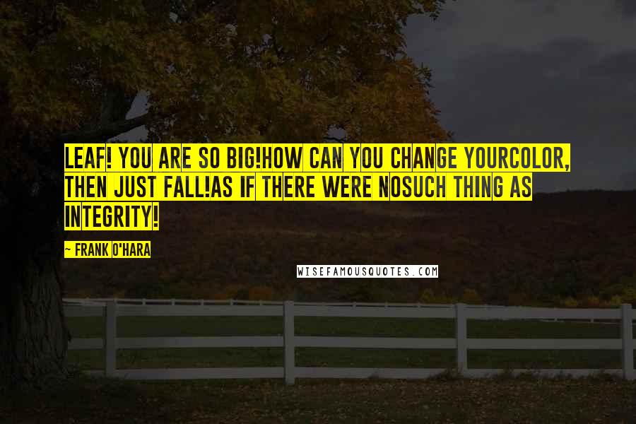 Frank O'Hara Quotes: Leaf! you are so big!How can you change yourcolor, then just fall!As if there were nosuch thing as integrity!