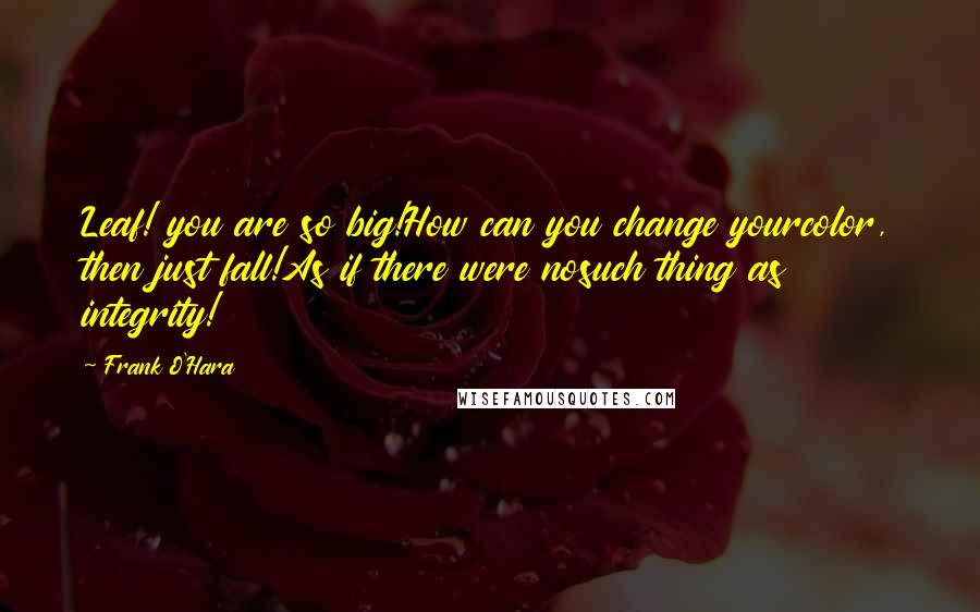 Frank O'Hara Quotes: Leaf! you are so big!How can you change yourcolor, then just fall!As if there were nosuch thing as integrity!