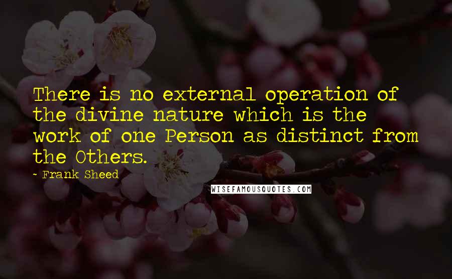 Frank Sheed Quotes: There is no external operation of the divine nature which is the work of one Person as distinct from the Others.