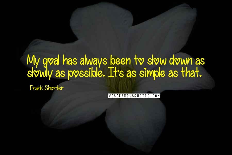 Frank Shorter Quotes: My goal has always been to slow down as slowly as possible. It's as simple as that.