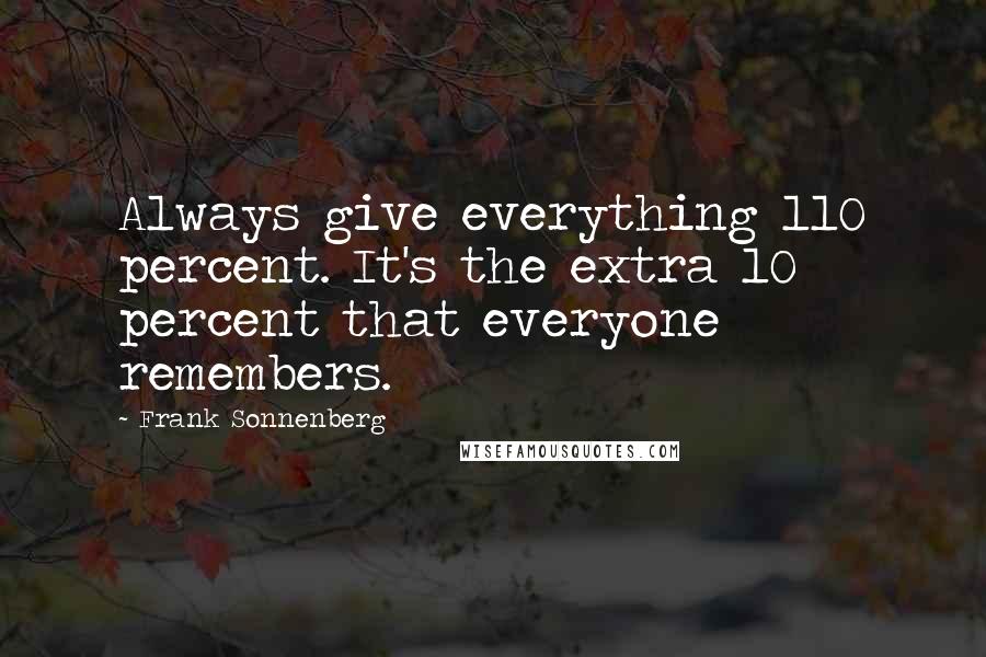 Frank Sonnenberg Quotes: Always give everything 110 percent. It's the extra 10 percent that everyone remembers.