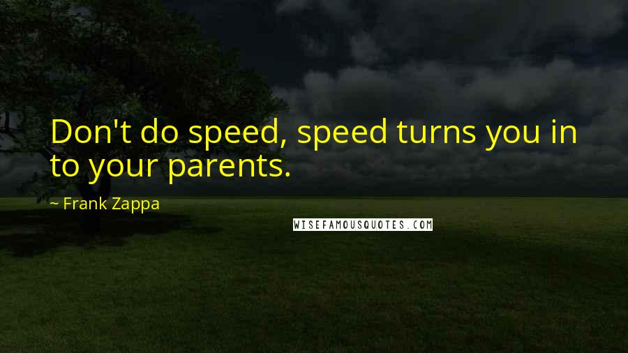 Frank Zappa Quotes: Don't do speed, speed turns you in to your parents.