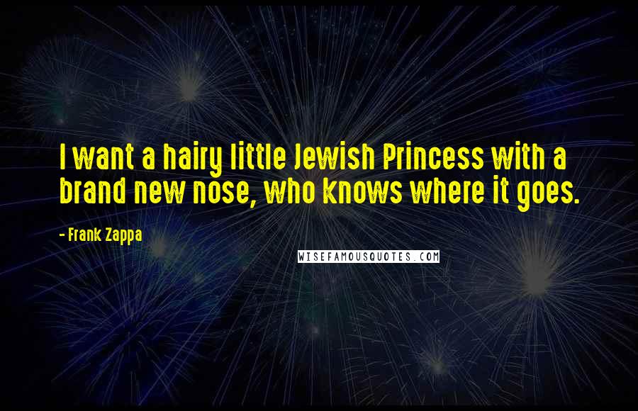 Frank Zappa Quotes: I want a hairy little Jewish Princess with a brand new nose, who knows where it goes.