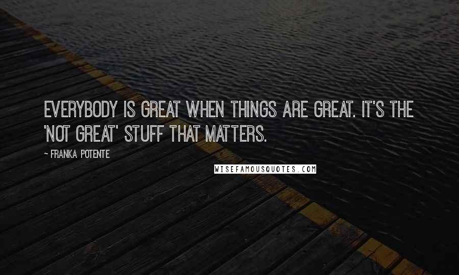 Franka Potente Quotes: Everybody is great when things are great. It's the 'not great' stuff that matters.