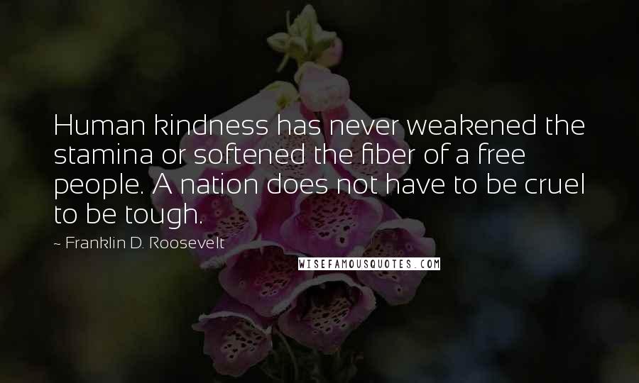 Franklin D. Roosevelt Quotes: Human kindness has never weakened the stamina or softened the fiber of a free people. A nation does not have to be cruel to be tough.