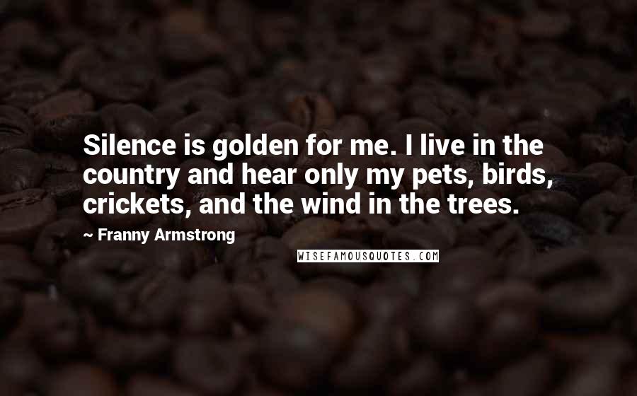 Franny Armstrong Quotes: Silence is golden for me. I live in the country and hear only my pets, birds, crickets, and the wind in the trees.