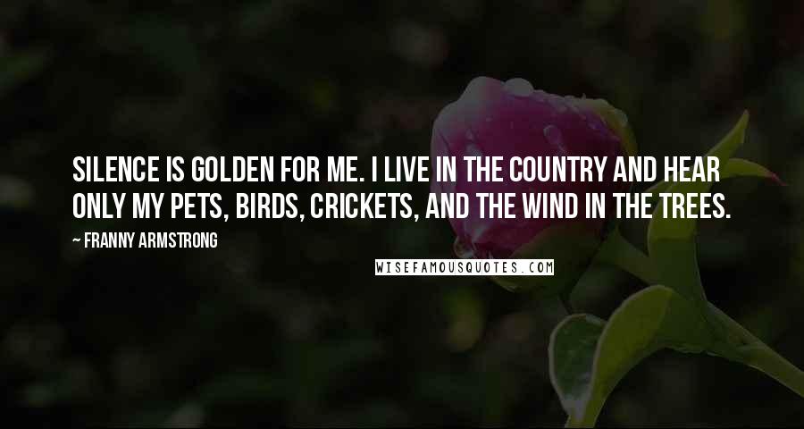 Franny Armstrong Quotes: Silence is golden for me. I live in the country and hear only my pets, birds, crickets, and the wind in the trees.