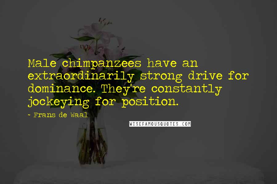 Frans De Waal Quotes: Male chimpanzees have an extraordinarily strong drive for dominance. They're constantly jockeying for position.