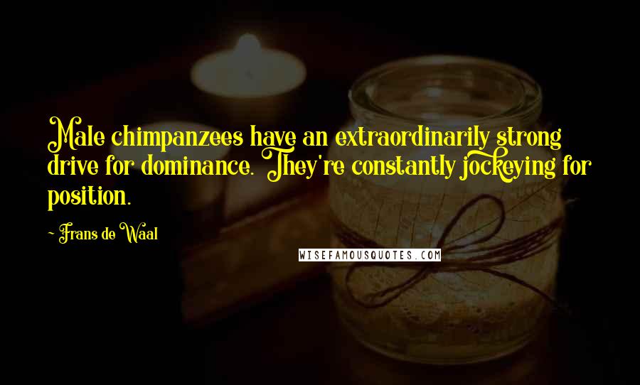 Frans De Waal Quotes: Male chimpanzees have an extraordinarily strong drive for dominance. They're constantly jockeying for position.