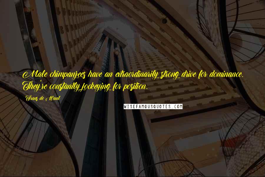 Frans De Waal Quotes: Male chimpanzees have an extraordinarily strong drive for dominance. They're constantly jockeying for position.