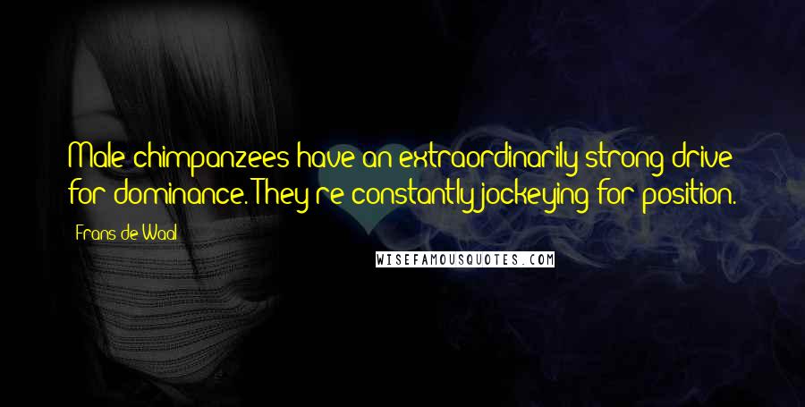 Frans De Waal Quotes: Male chimpanzees have an extraordinarily strong drive for dominance. They're constantly jockeying for position.