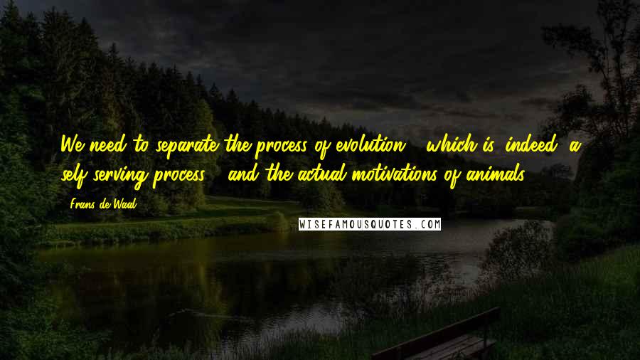 Frans De Waal Quotes: We need to separate the process of evolution - which is, indeed, a self-serving process - and the actual motivations of animals.