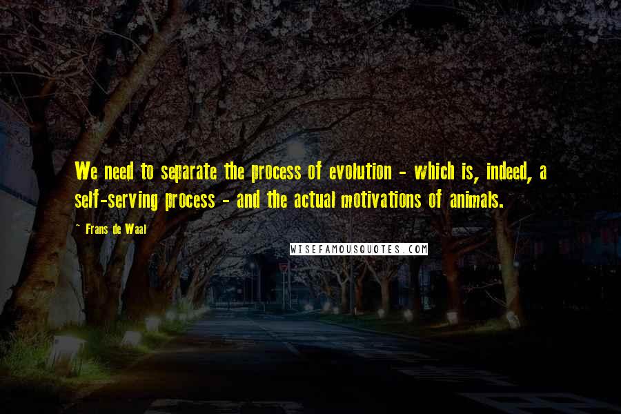 Frans De Waal Quotes: We need to separate the process of evolution - which is, indeed, a self-serving process - and the actual motivations of animals.