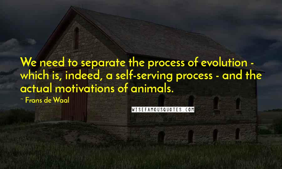 Frans De Waal Quotes: We need to separate the process of evolution - which is, indeed, a self-serving process - and the actual motivations of animals.