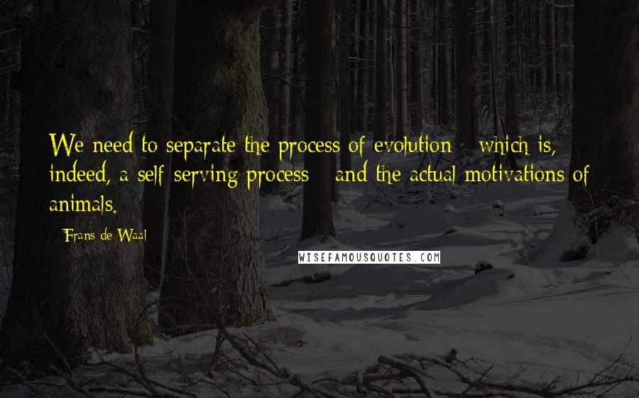 Frans De Waal Quotes: We need to separate the process of evolution - which is, indeed, a self-serving process - and the actual motivations of animals.